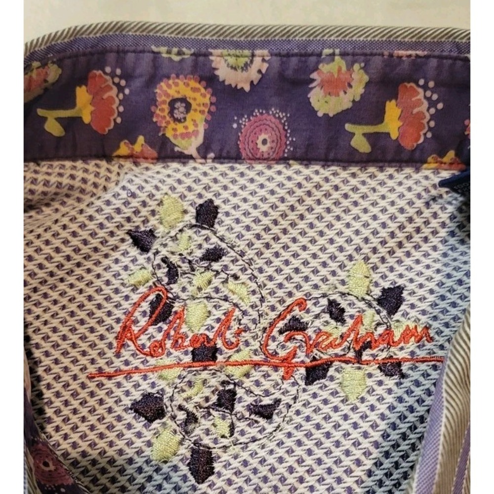 ROBERT GRAHAM MENS FLIP CUFF FLORAL PRINT PURPLE/GREEN LONG SLEEVE SIZE LARGE - Picture 5 of 9